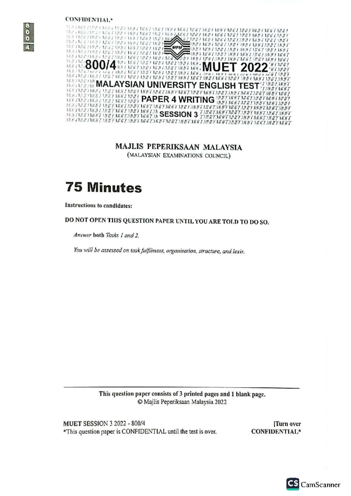MUET 8004 Writing Session 3 2022 - Past Year Exam Questions - Studocu