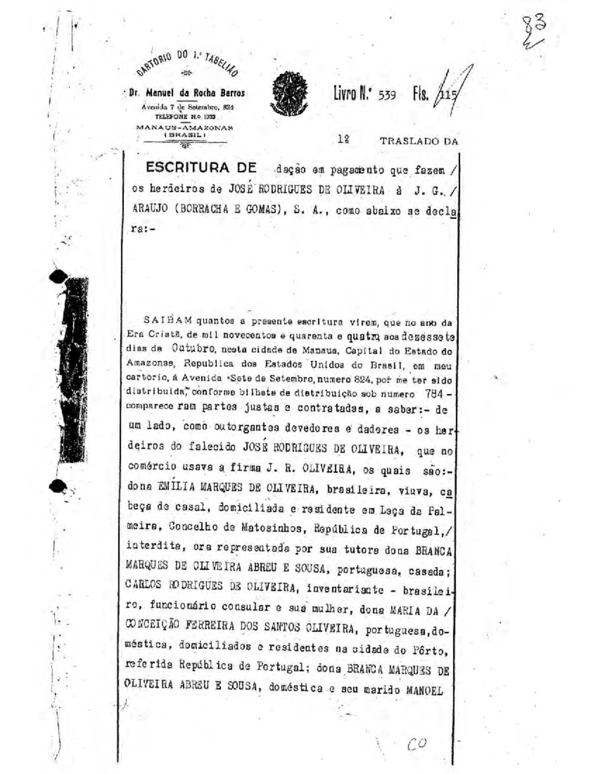 Escritura de Dação em Pagamento - João Rodrigues Oliveira e J. G ...