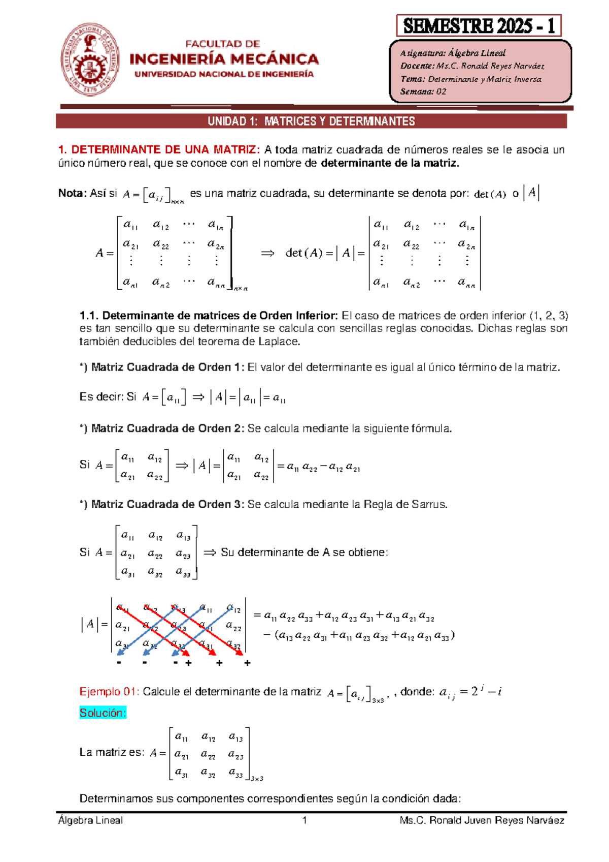 Guía 02: Determinantes y Matriz Inversa - Álgebra Lineal - Studocu