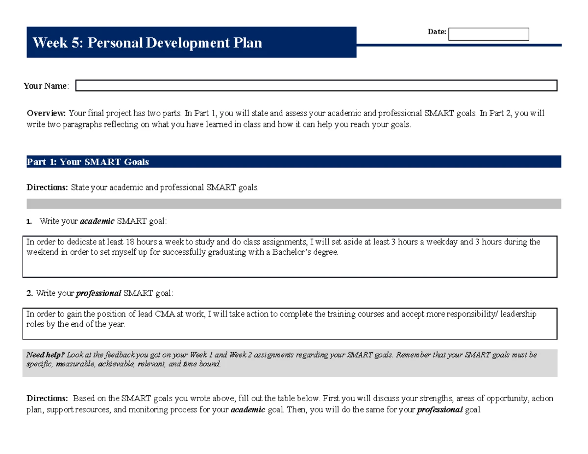 GEN 101 Week 5 Final Personal Development Plan by Noah Bodnia - Studocu