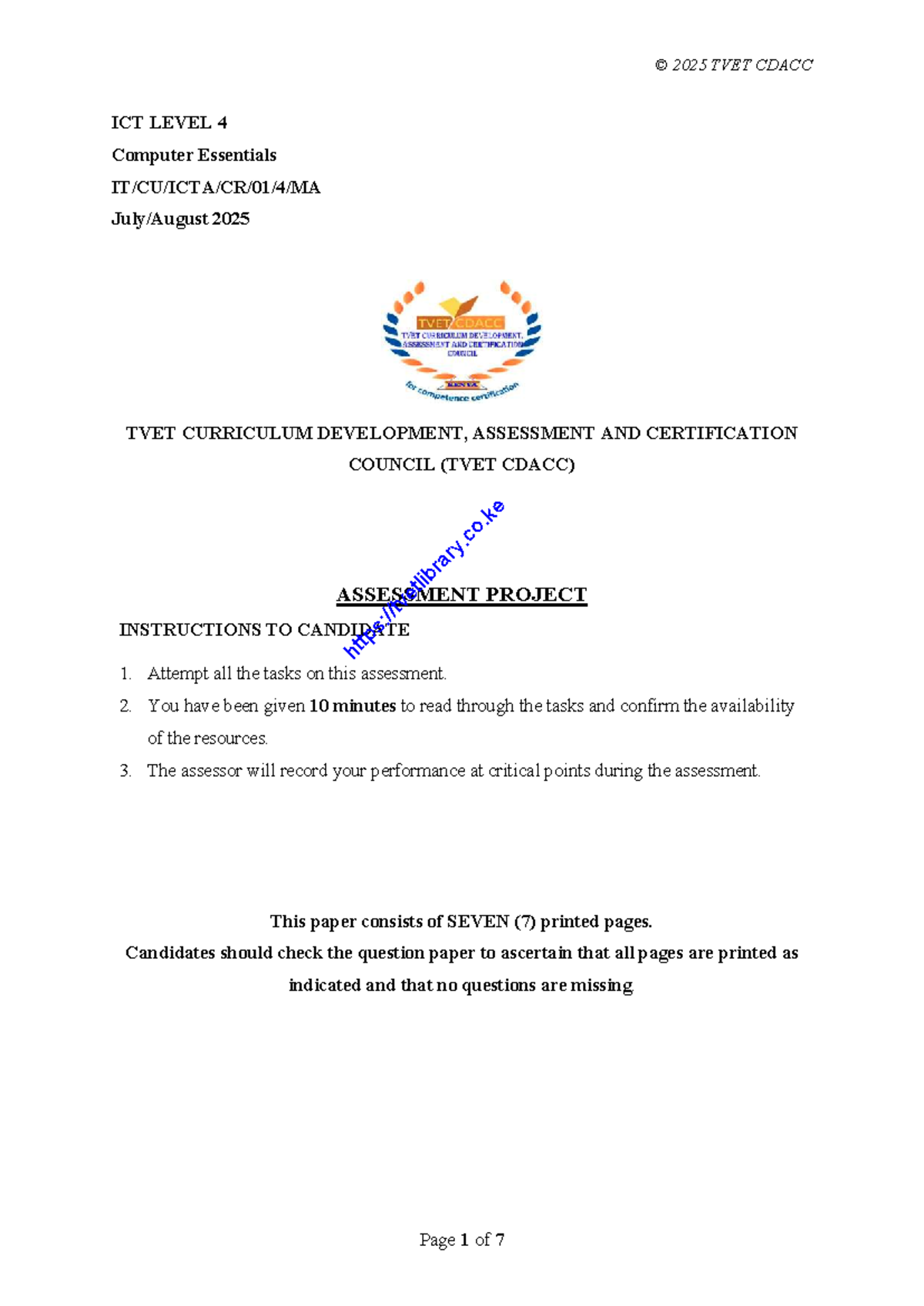 Computer Essentials Practical Assessment - TVET CDACC Level 4 - Studocu