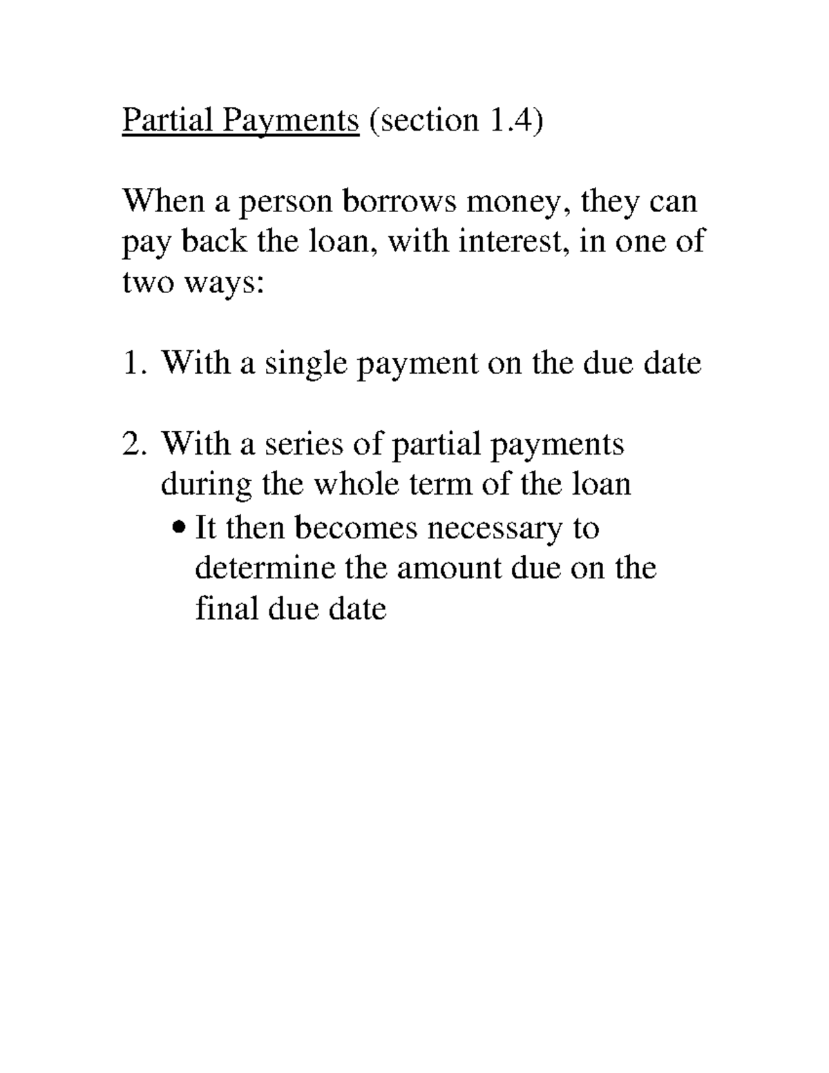Partial Payments & Simple Discount: Section 1.4 and 1.5 Overview - Studocu