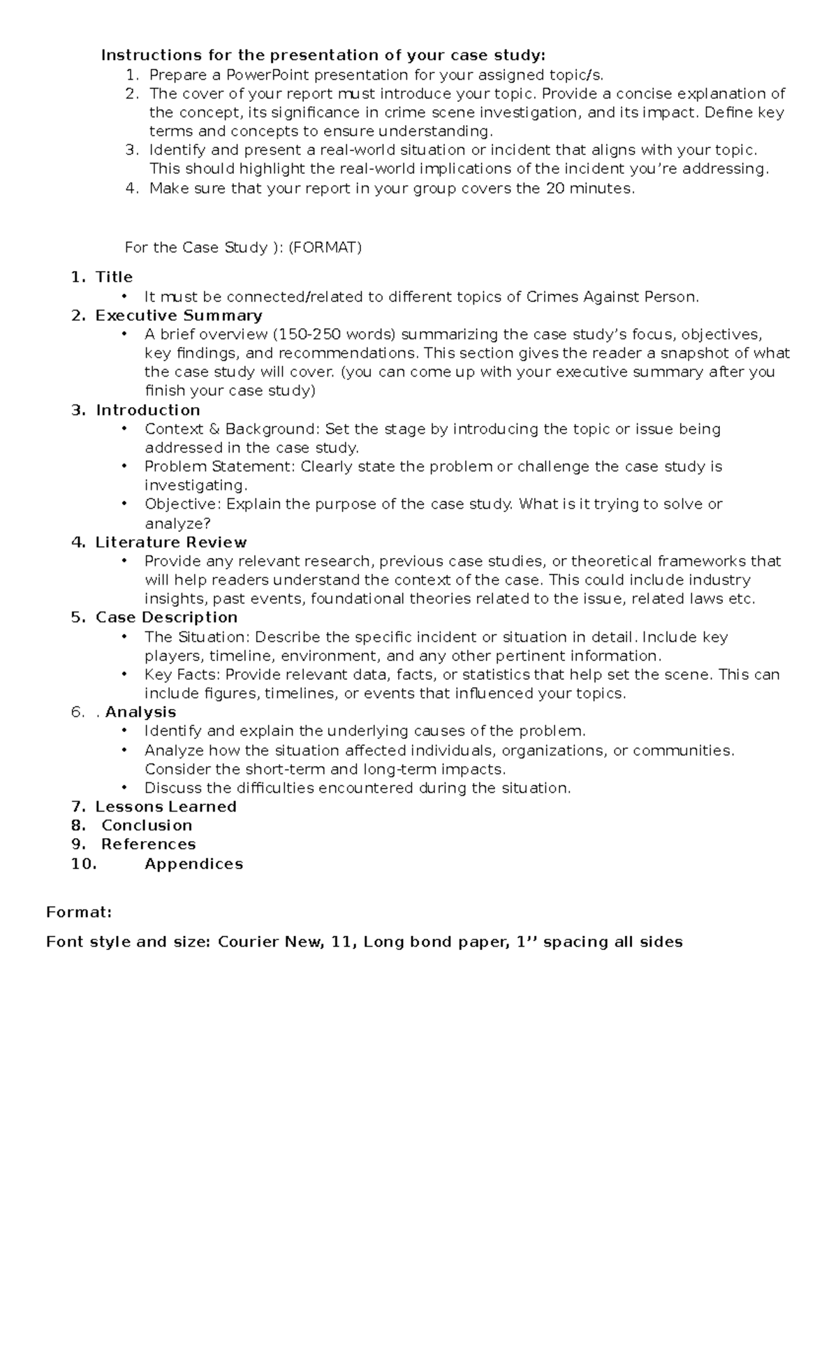 Case Study Format: Crimes Against Person - Presentation Instructions ...