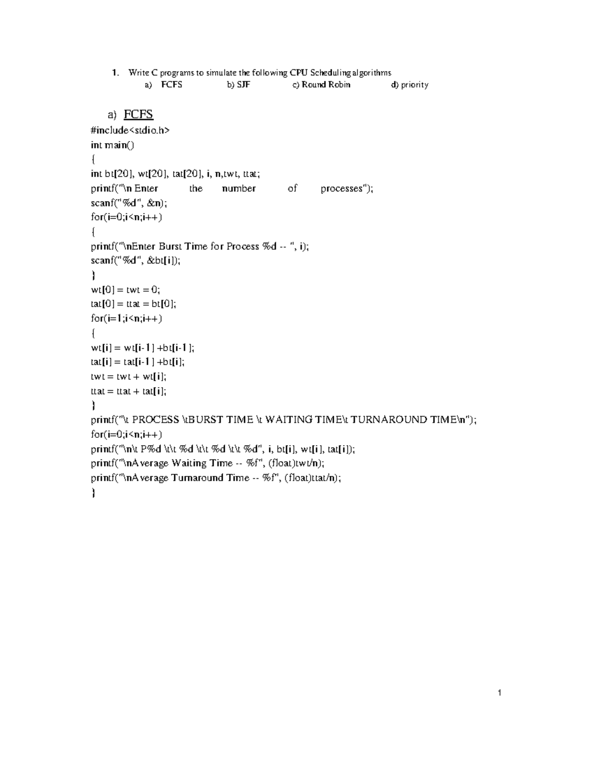 OS LAB Manual: C Programs for CPU Scheduling & System Calls - Studocu