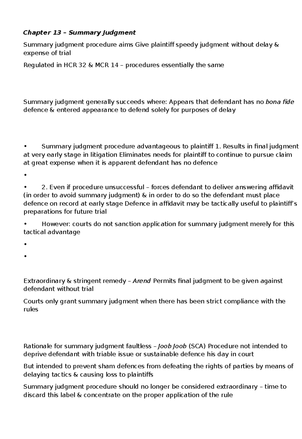Summary Judgment Procedures In HCR 32 MCR 14 Key Insights Studocu