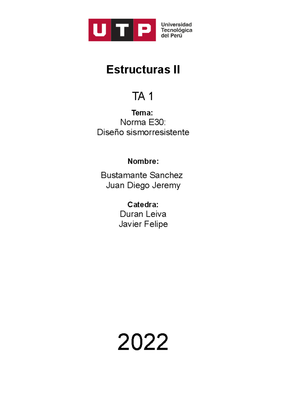 TA1 - Diseño Sismorresistente en Estructuras II - Document Preview
