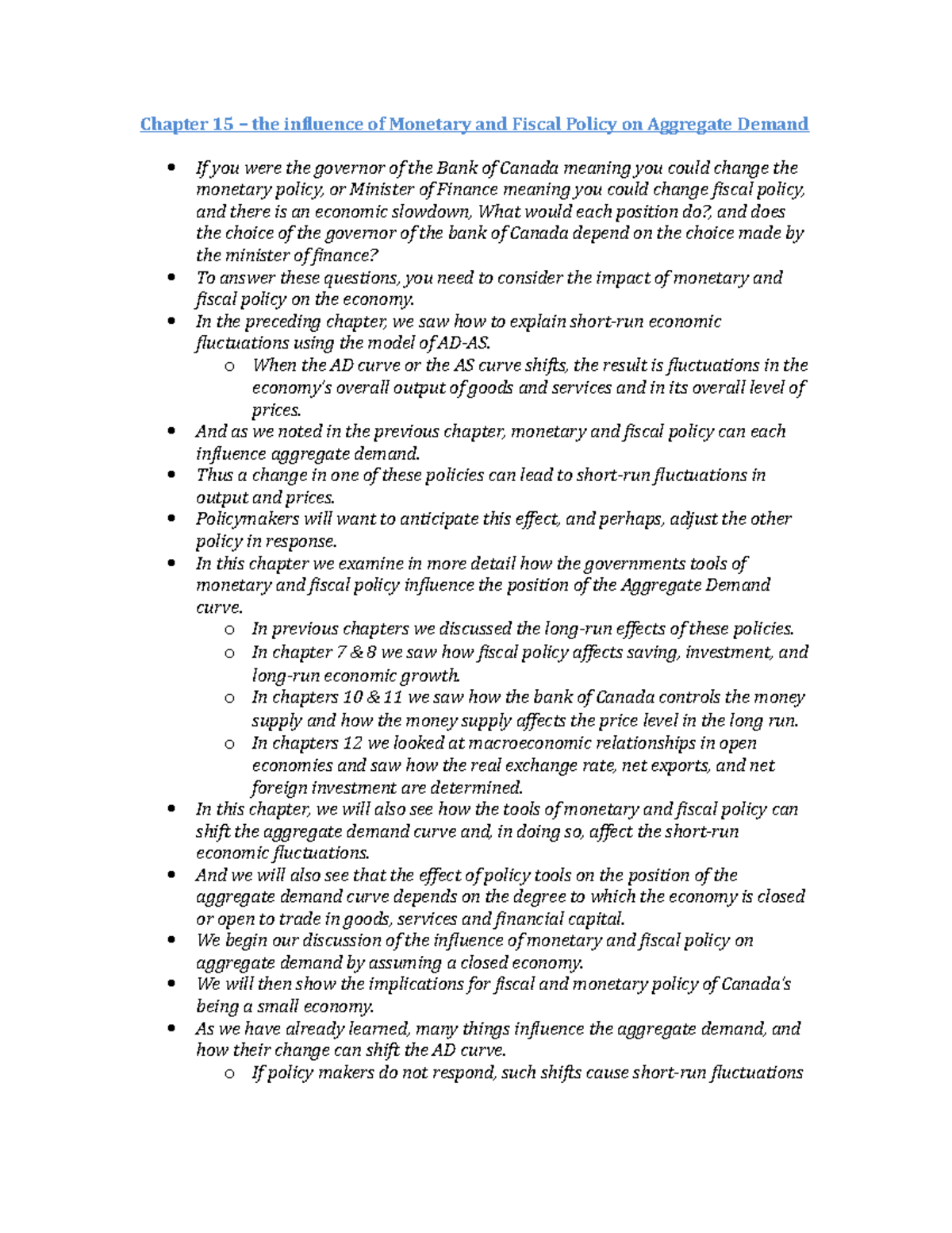 Chapter 15: Impact of Monetary & Fiscal Policy on Aggregate Demand ...