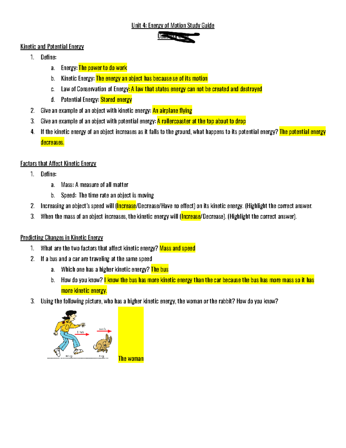 Unit 4: Energy of Motion Study Guide and Key Concepts - Studocu
