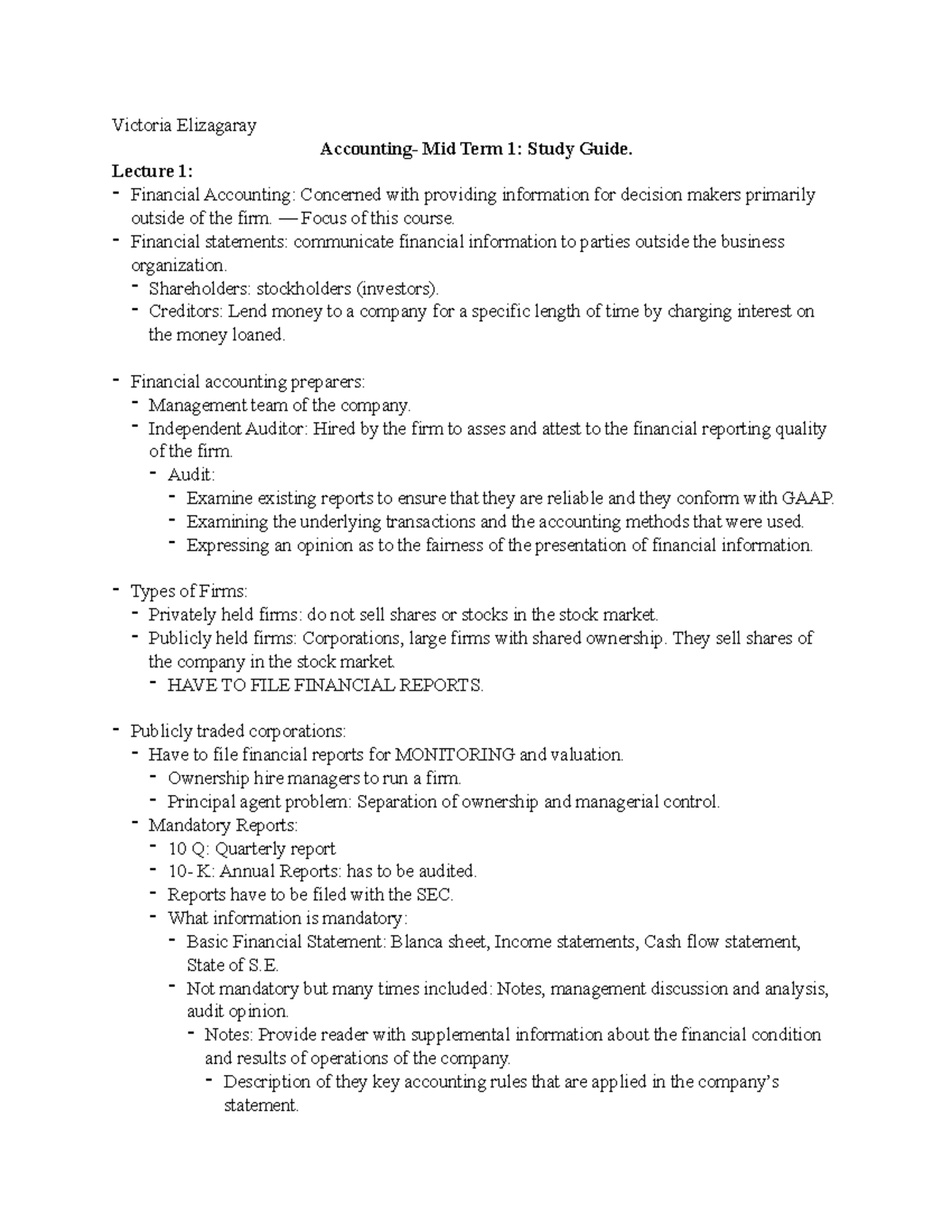 ACC 101 Mid Term 1 Study Guide: Financial Accounting Overview - Studocu