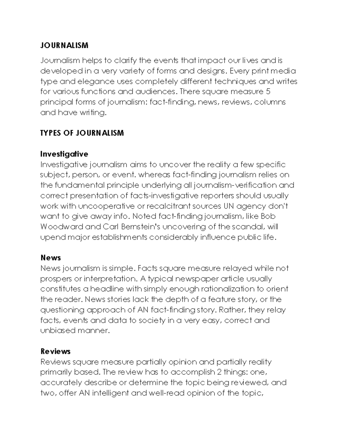 Types of Journalism: Understanding Key Forms and Techniques - Studocu