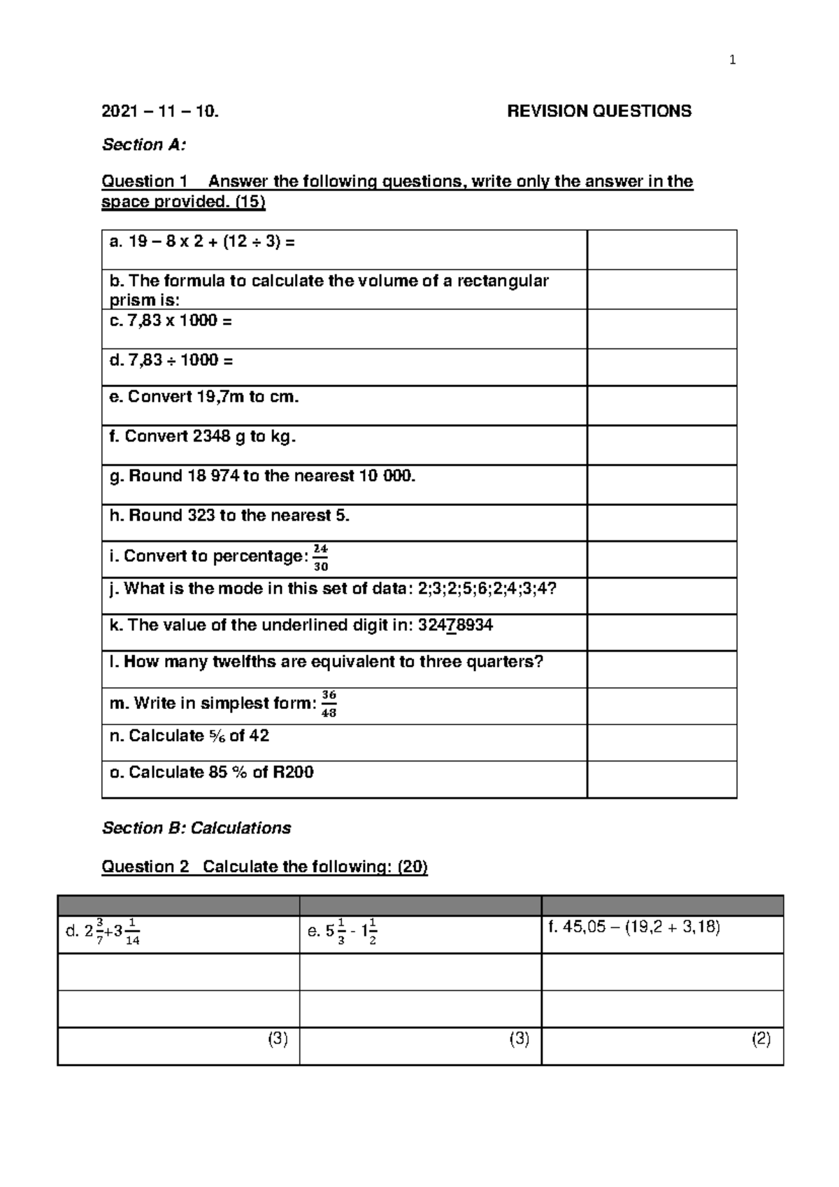 Revision Friday Test - Math Problems & Solutions - Studocu