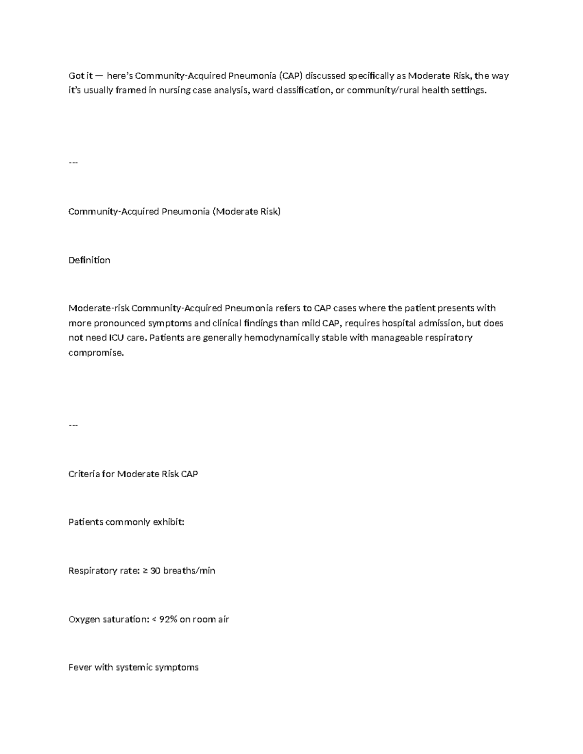 CAPMR: Moderate Risk Pneumonia Nursing Case Analysis and Management ...