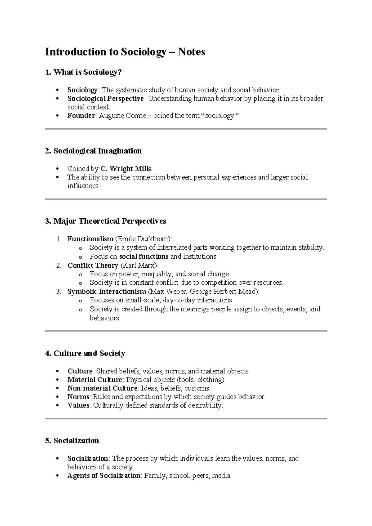 Introduction to Sociology (SOC 101) - Comprehensive Notes - Studocu