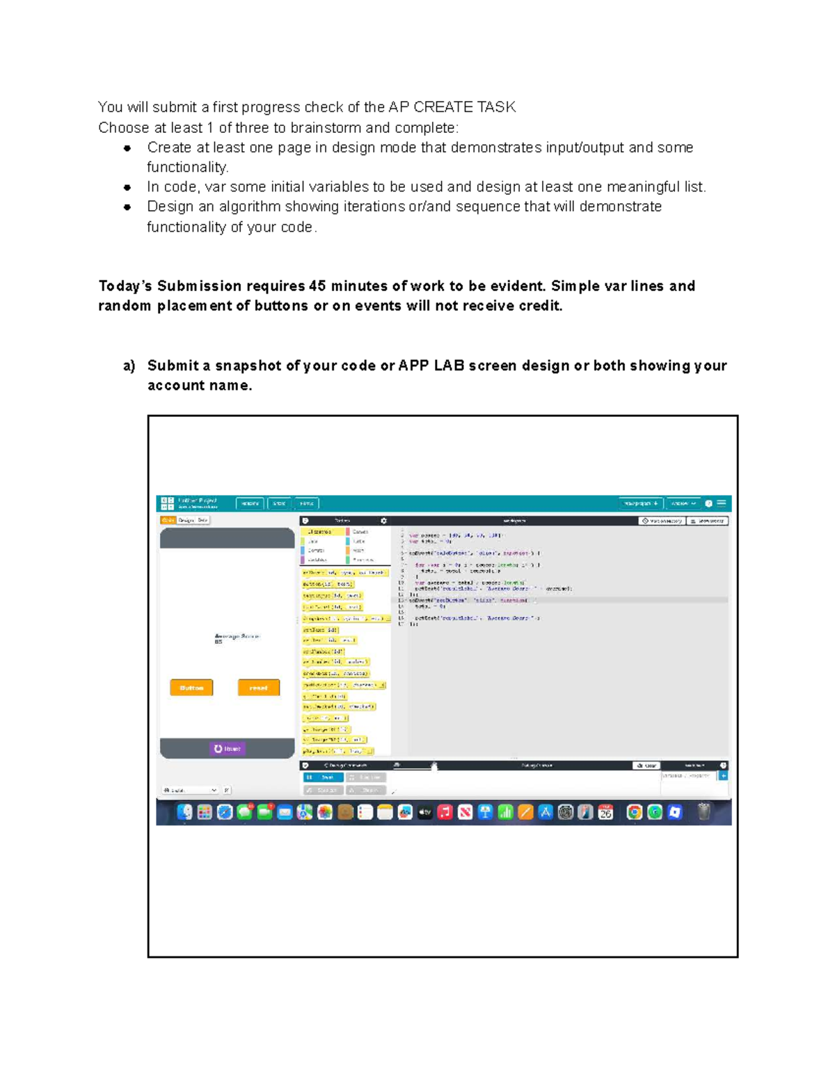 AP CREATE TASK Progress Check: App Lab Design & Functionality - Studocu