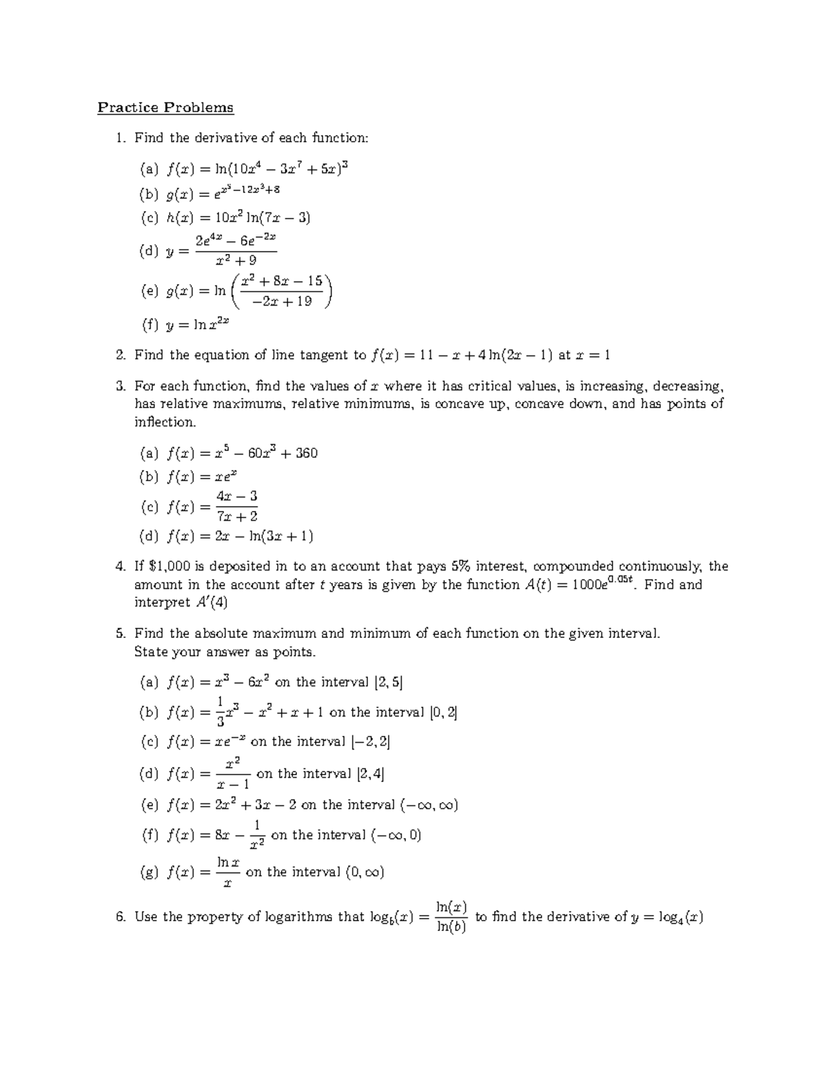 Math 102 Exam 2 Review: Derivatives, Tangents, and Extrema - Studocu