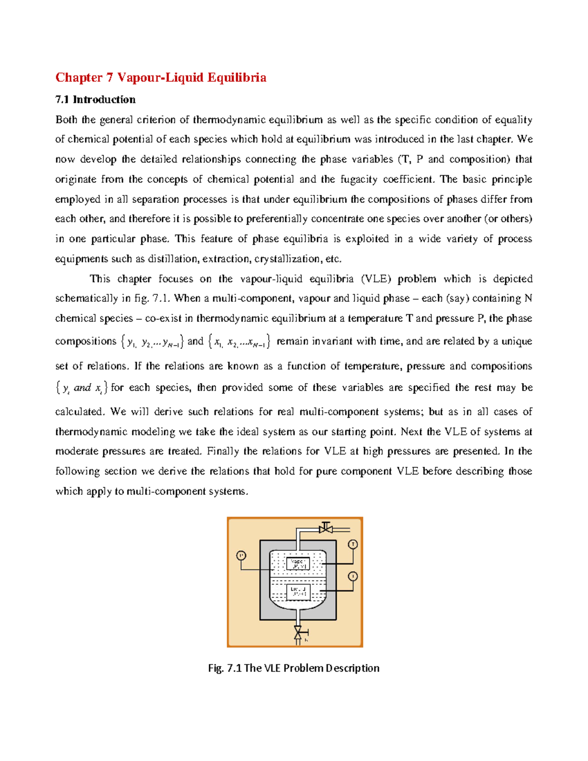 VLE - Separation process - Chapter 7 Vapour-Liquid Equilibria 7 ...