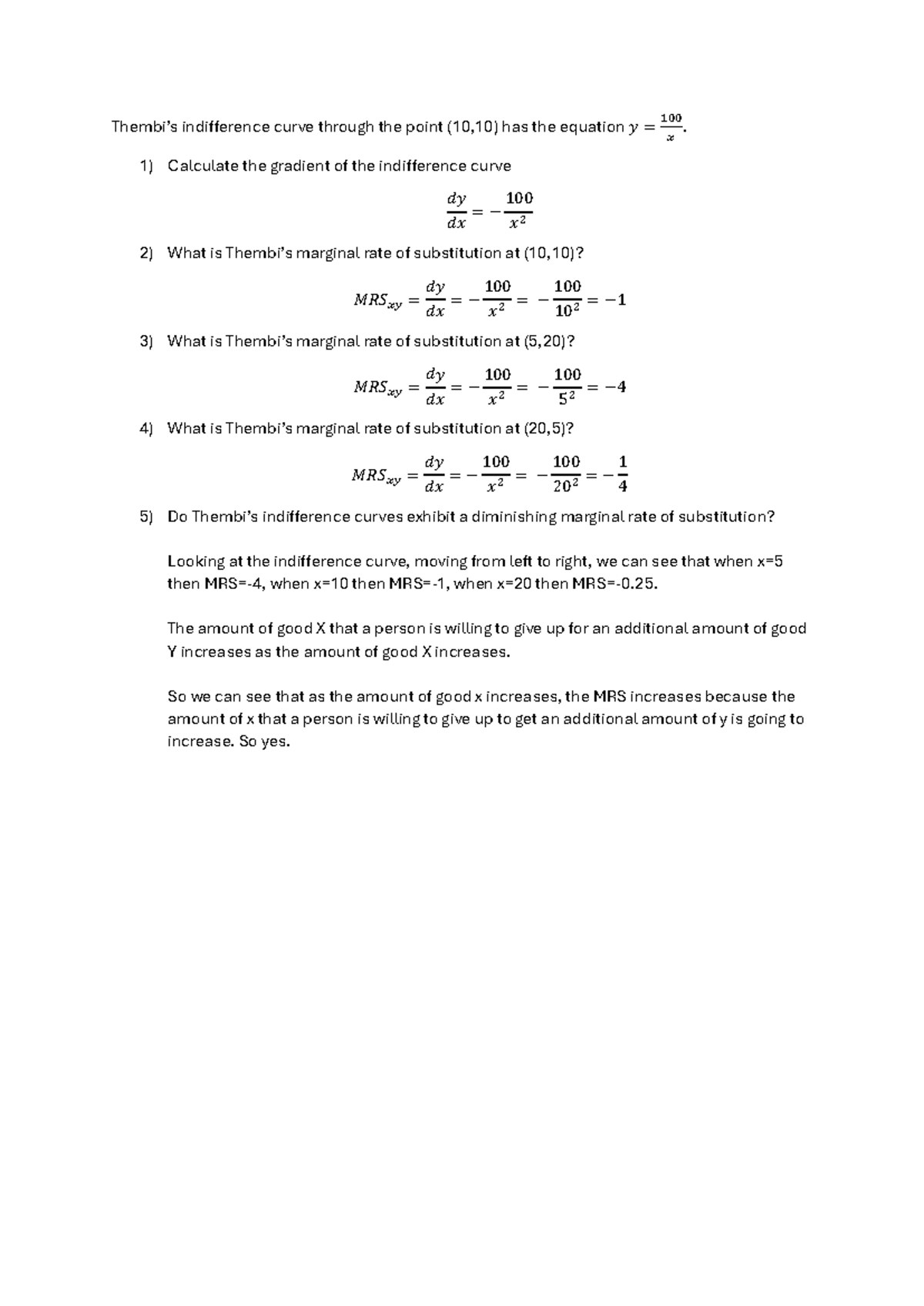 Chapter 3 Preferences Example: Indifference Curves & MRS Calculations ...
