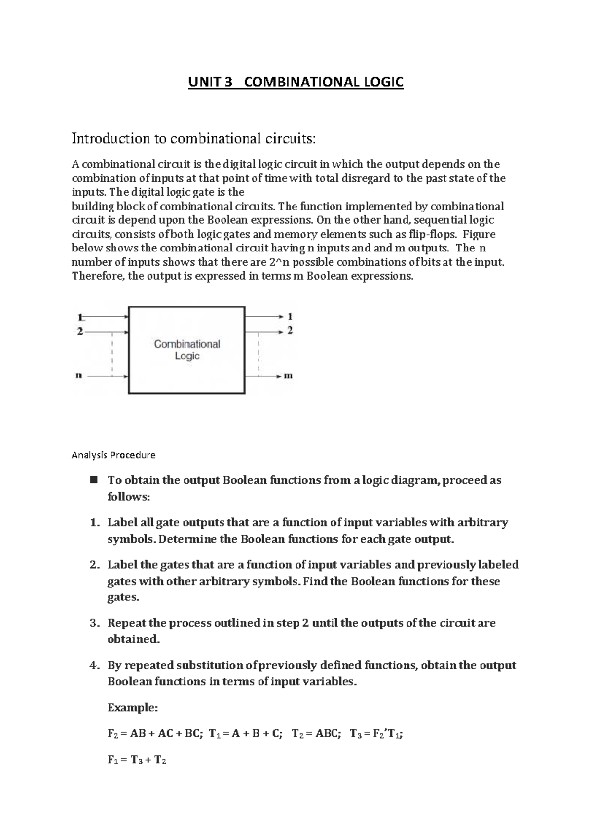 Unit3 - Bscs 1st semester DLD notes - UNIT 3 COMBINATIONAL LOGIC ...