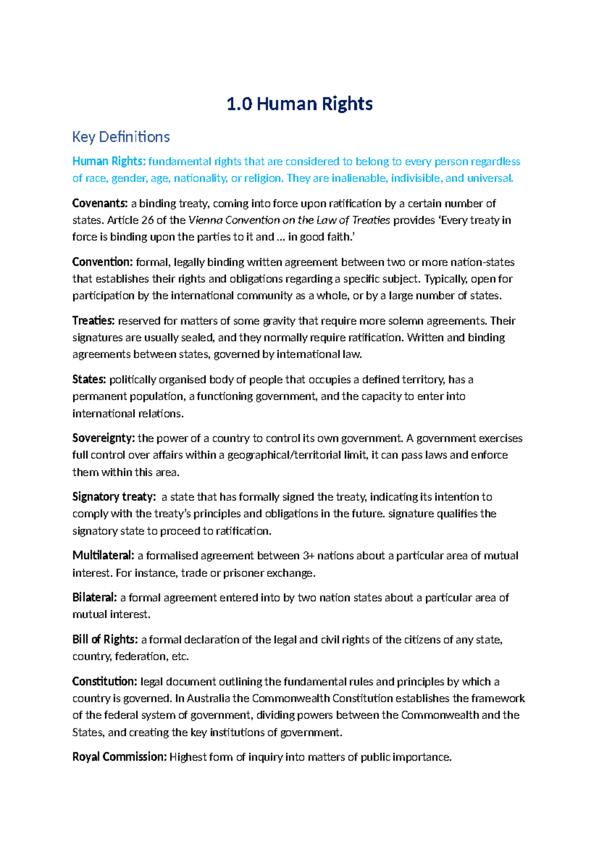 Legal Studies EA Revision - 1 Human Rights Key Definitions Human Rights ...