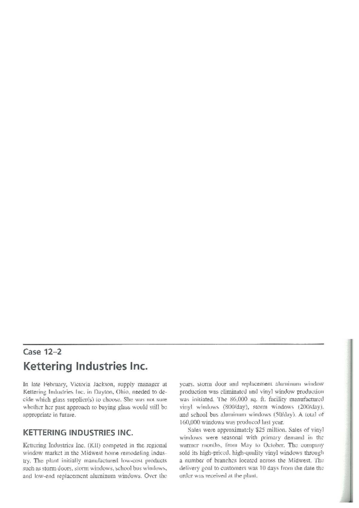 Kettering Industries Case Study Analysis - Studocu