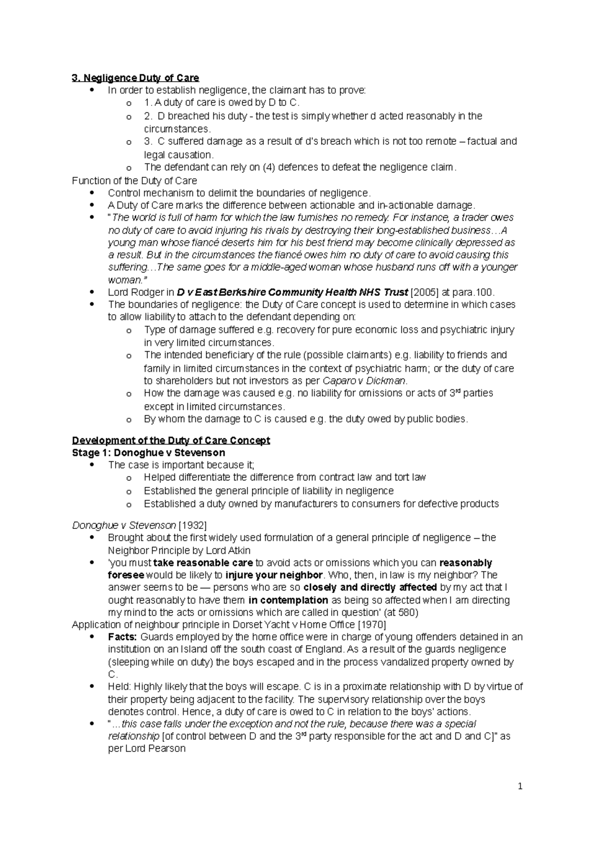 3. Duty of Care in Tort Law - SOAS Year 1 Lecture Notes - Studocu