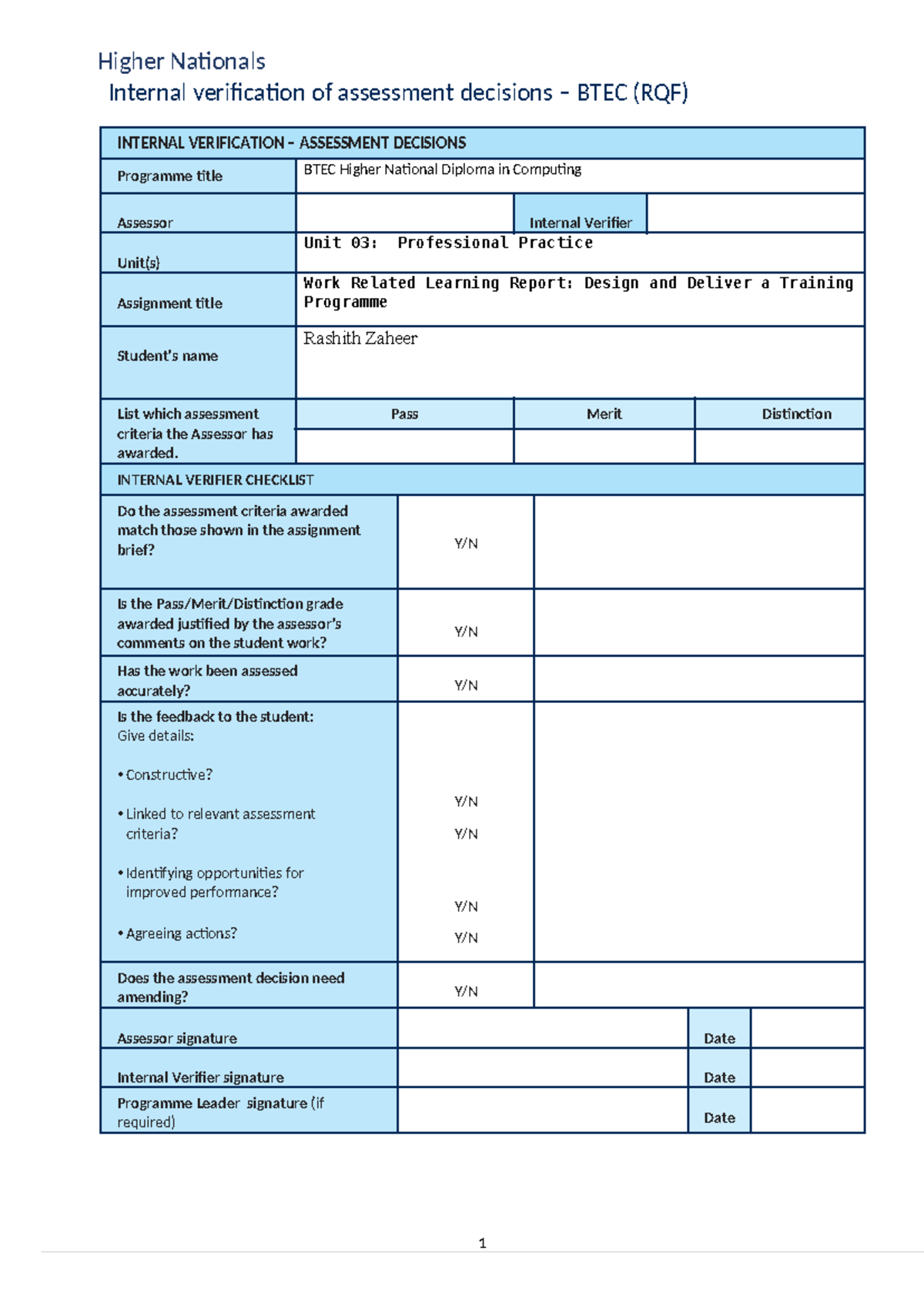 Unit 03 - Professional Practice: Work Related Learning Report Guide ...