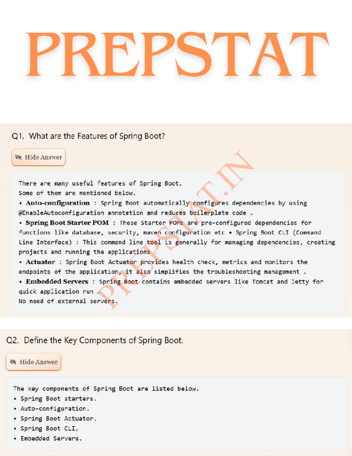 Most asked Spring Boot interview questions - PREPSTAT Q1. What are the ...