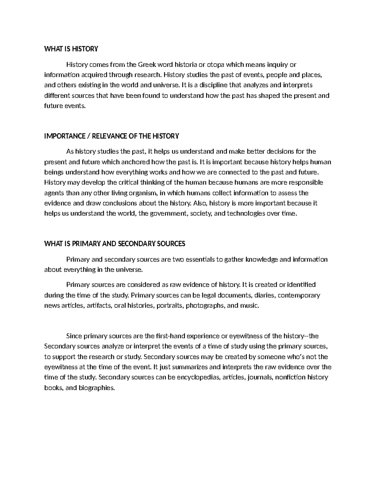 History: Understanding Primary and Secondary Sources - Studocu