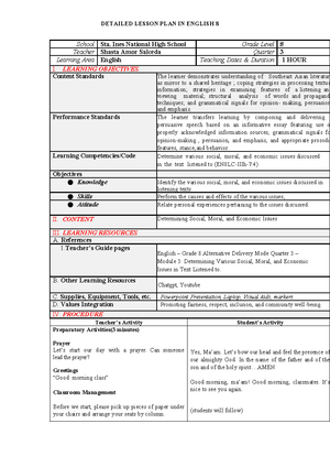 A Lesson Plan in Oral Communication - A Lesson Plan in Oral ...