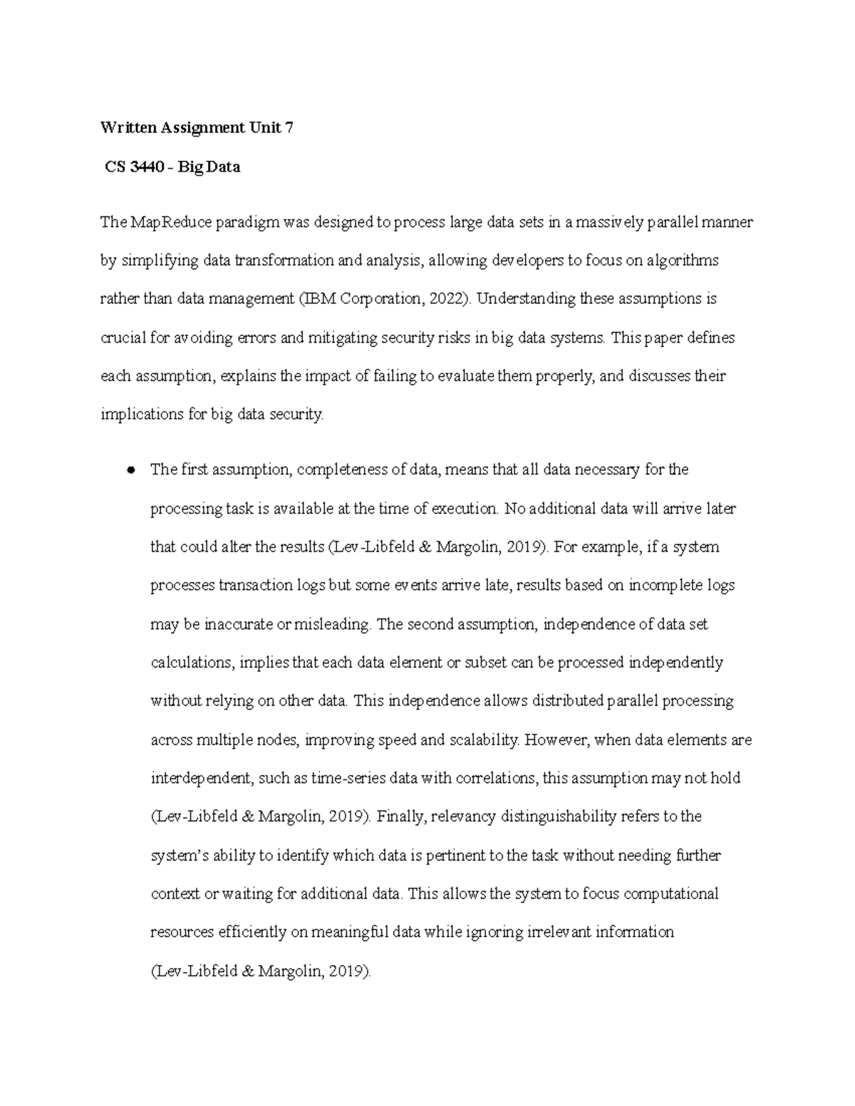CS 3440 Written Assignment: Assumptions in Big Data & MapReduce - Studocu