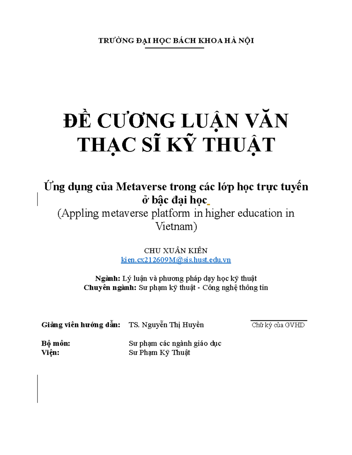 De Cuong Luan Van - TRƯỜNG ĐẠI HỌC BÁCH KHOA HÀ NỘI ĐỀ CƯƠNG LUẬN VĂN ...
