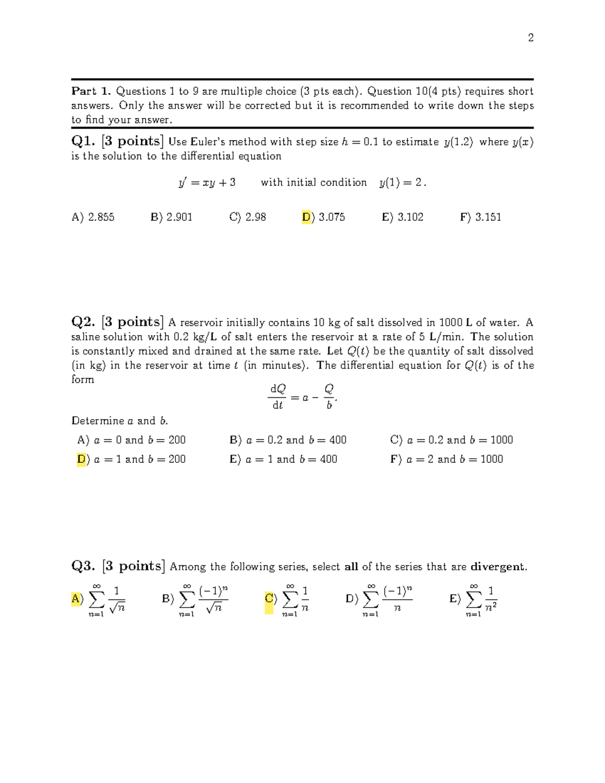 Mat1322-Practice Final Exam: Multiple Choice & Long Answer Questions ...