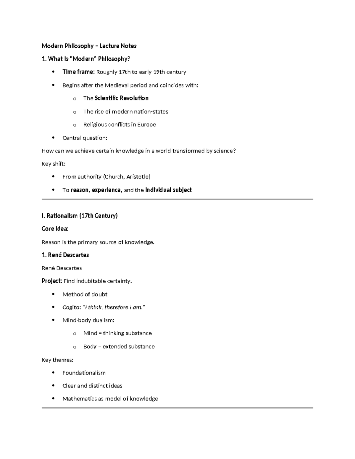 Modern Philosophy Lecture Notes: Key Concepts & Thinkers - Studocu