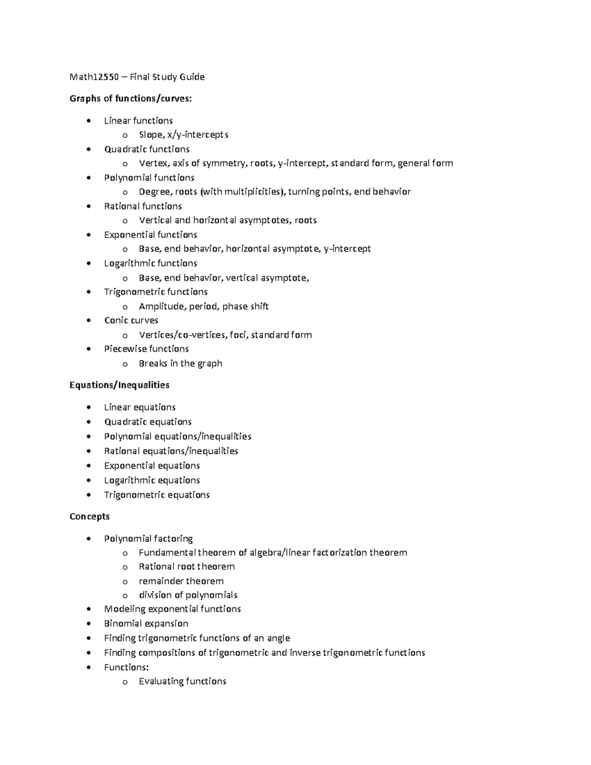 Math12550 – Final Study Guide - Studocu