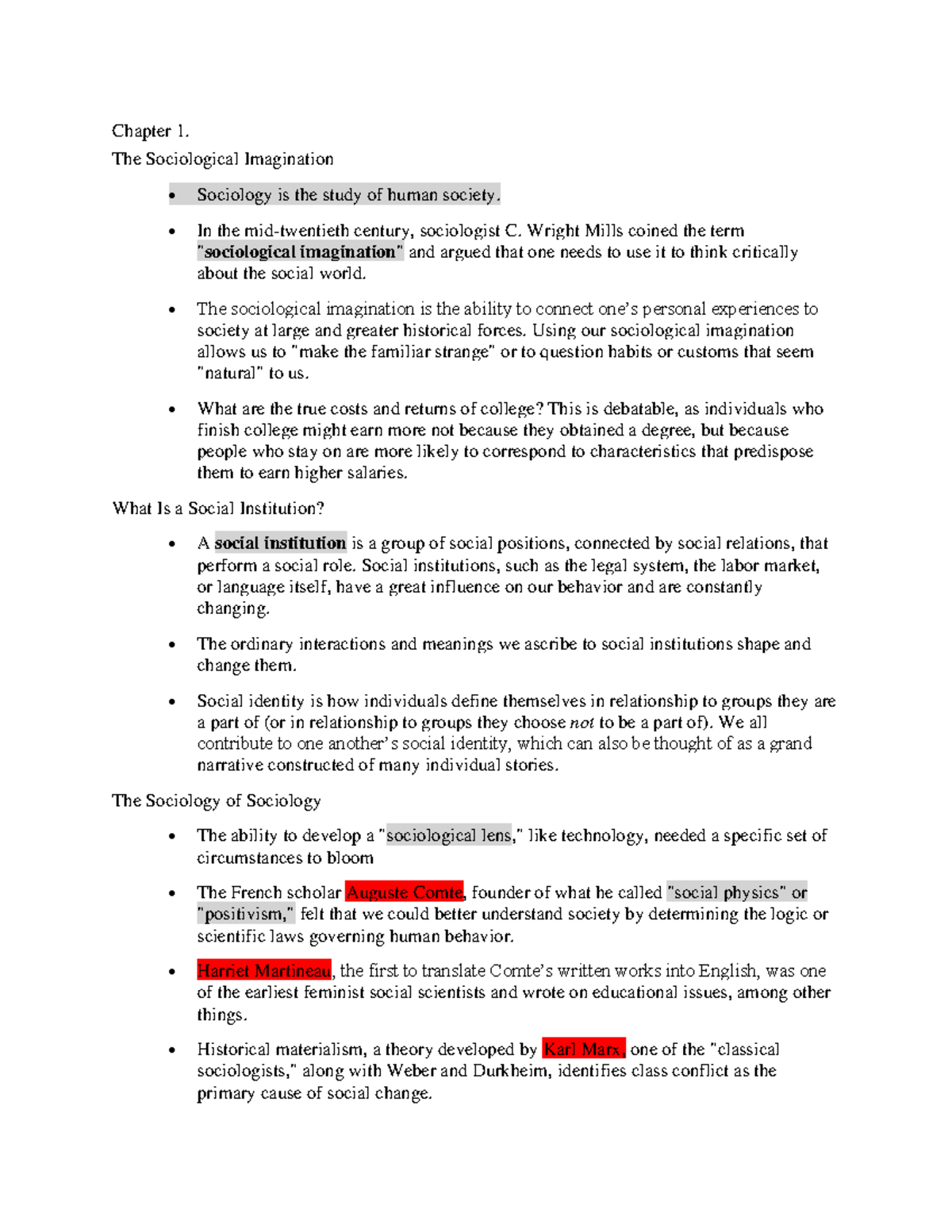 Introduction to Sociology (SOC 101): Chapter 1 Lecture Notes on Social ...