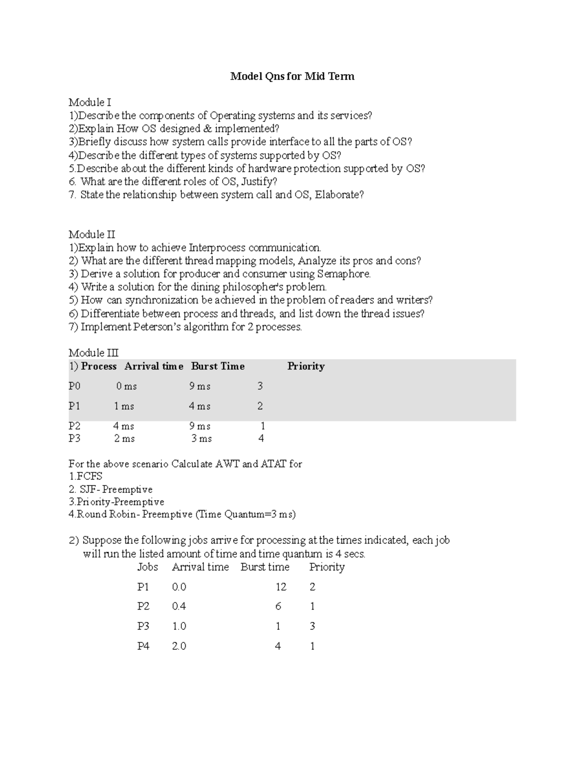 Model Qns for Mid Term - Operating Systems (OS) - hwhw - Studocu