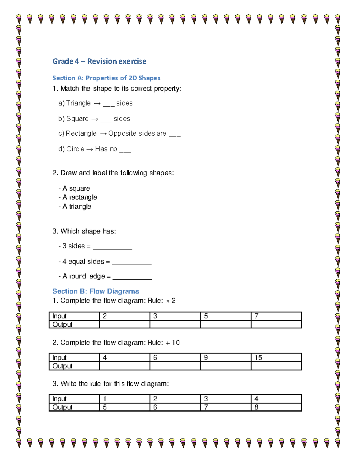Grade 4 Maths Worksheet: 2D Shapes & Flow Diagrams Revision - Studocu