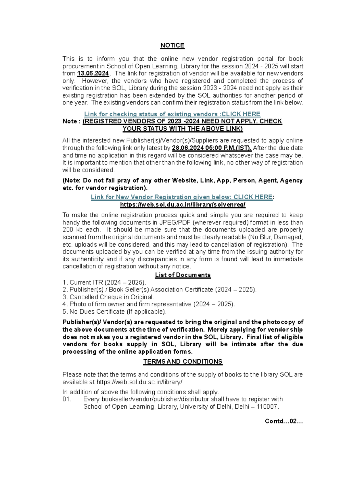 Vendor Registration Notice and Terms for SOL Library - 2024-2025 - Studocu