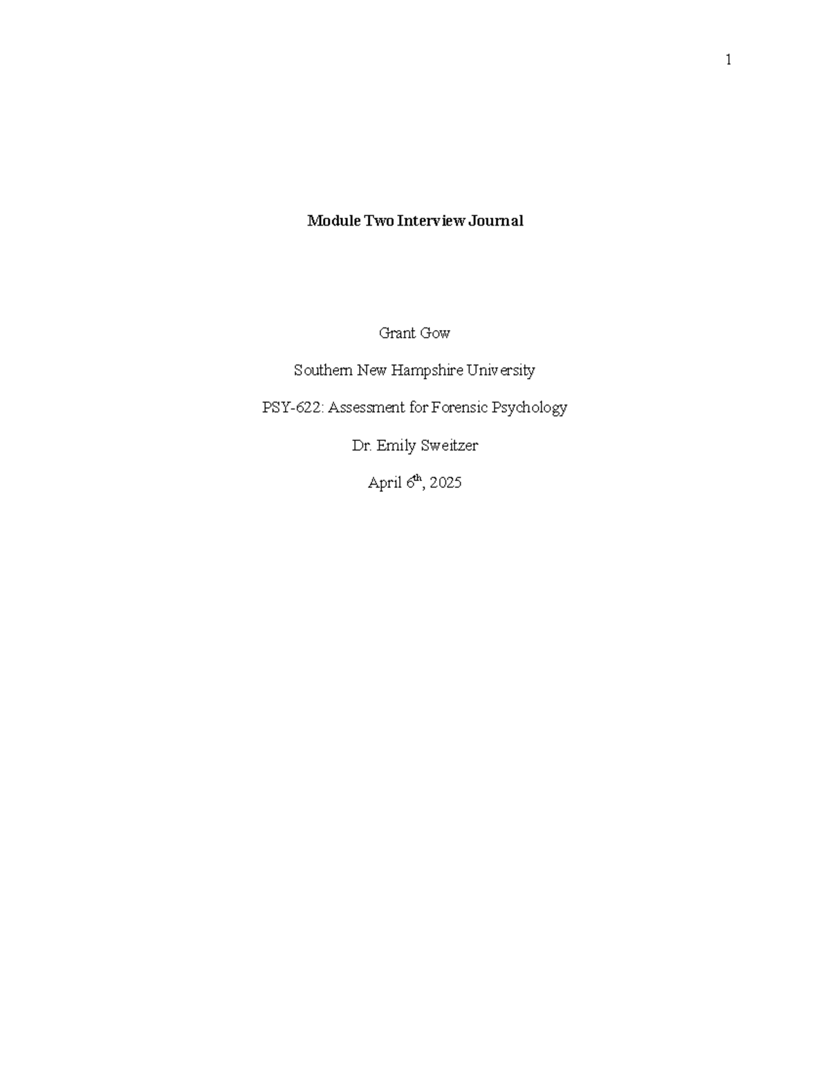 Module Two Interview Journal: Mental Health Assessment & Treatment Plan ...