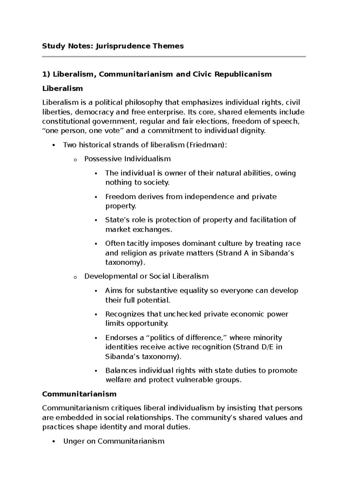 Study Notes: Jurisprudence Themes on Liberalism & CLS (Course Code ...