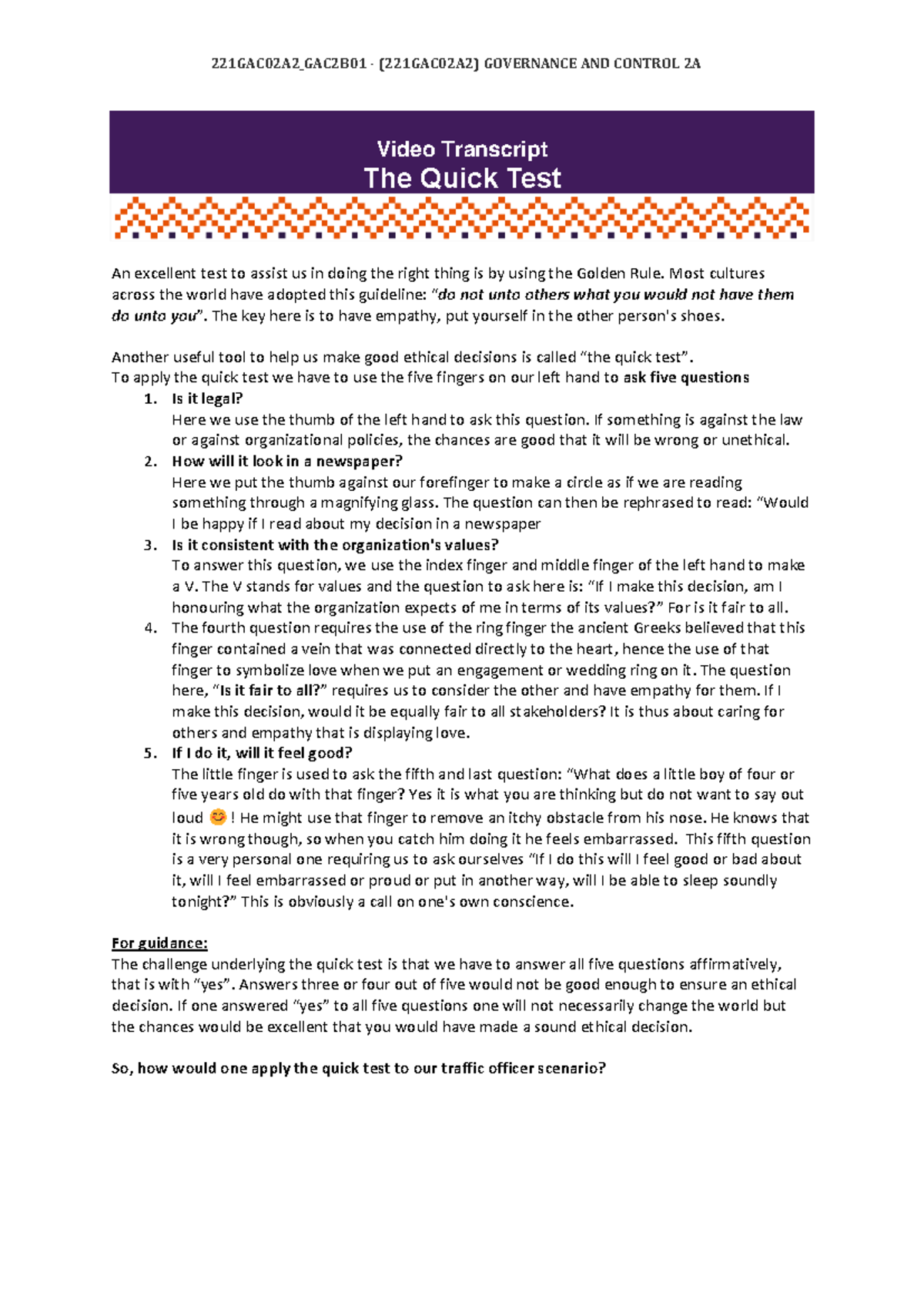 221GAC02A2 GAC2B01 Final Exam: Ethical Decision-Making Quick Test Guide ...