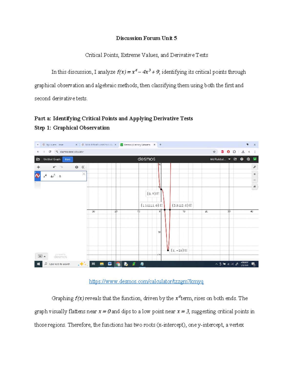 Unit 5 Discussion: Critical Points & Derivative Tests Analysis - Studocu