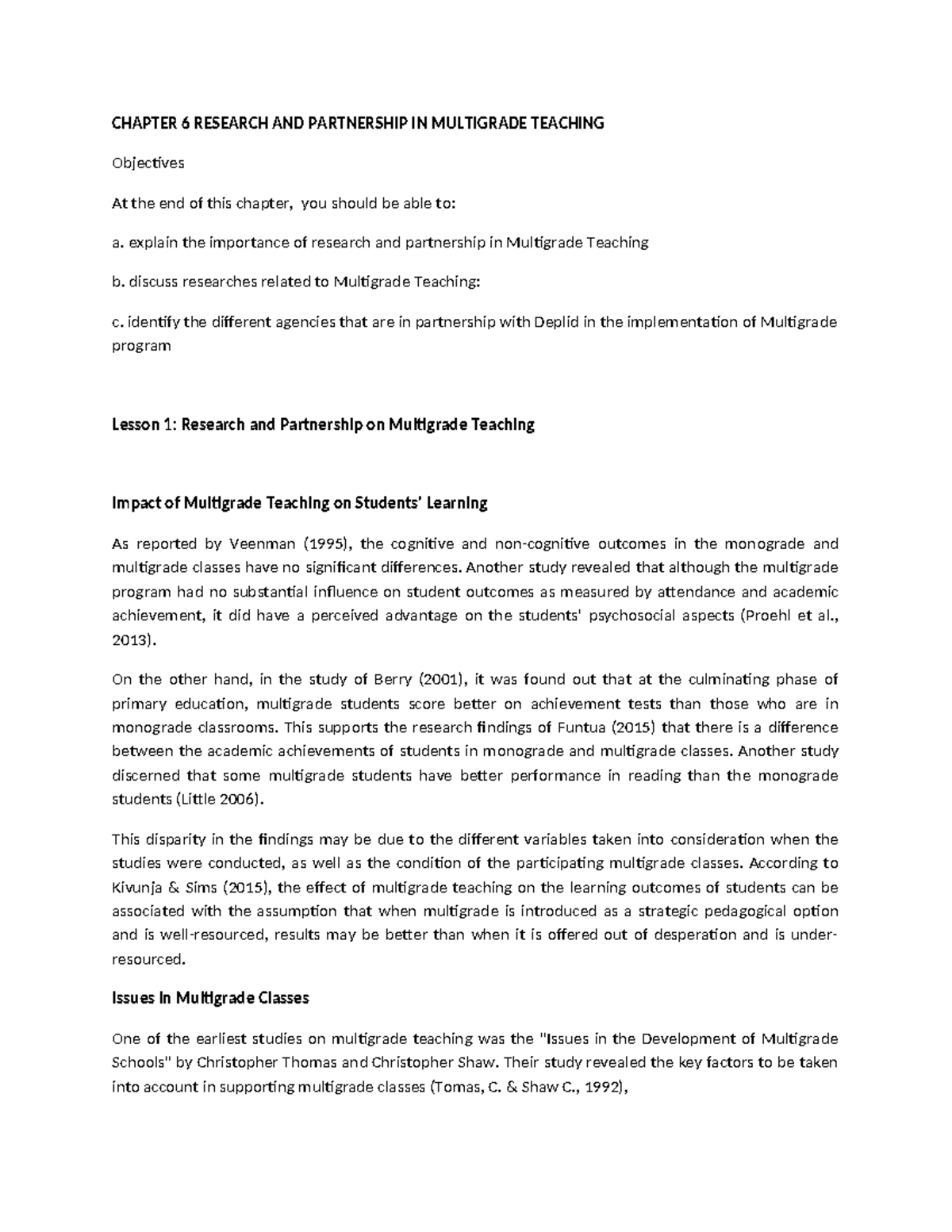 Research and Partnership in Multigrade Teaching: Chapter 6 Insights ...
