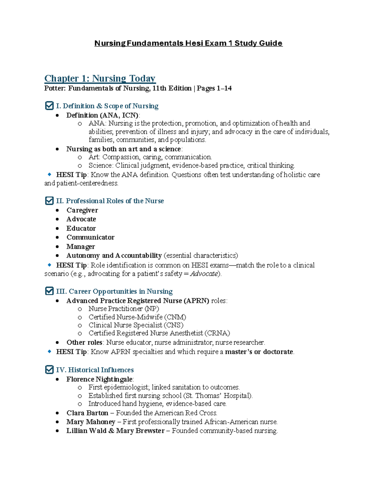 Nursing Fundamentals HESI Exam 1 Study Guide: Key Concepts & Tips - Studocu