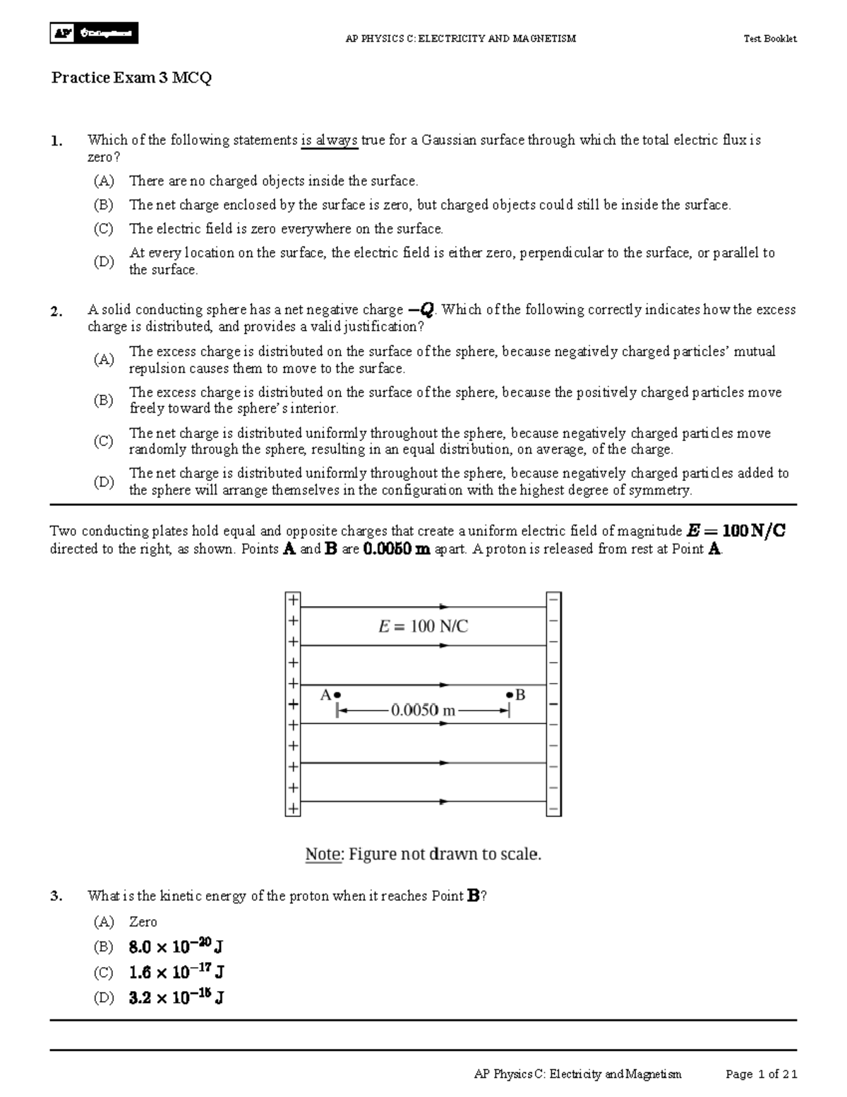 2025 AP PHYSICS C: ELECTRICITY AND MAGNETISM Practice Exam 3 MCQ - Document Preview