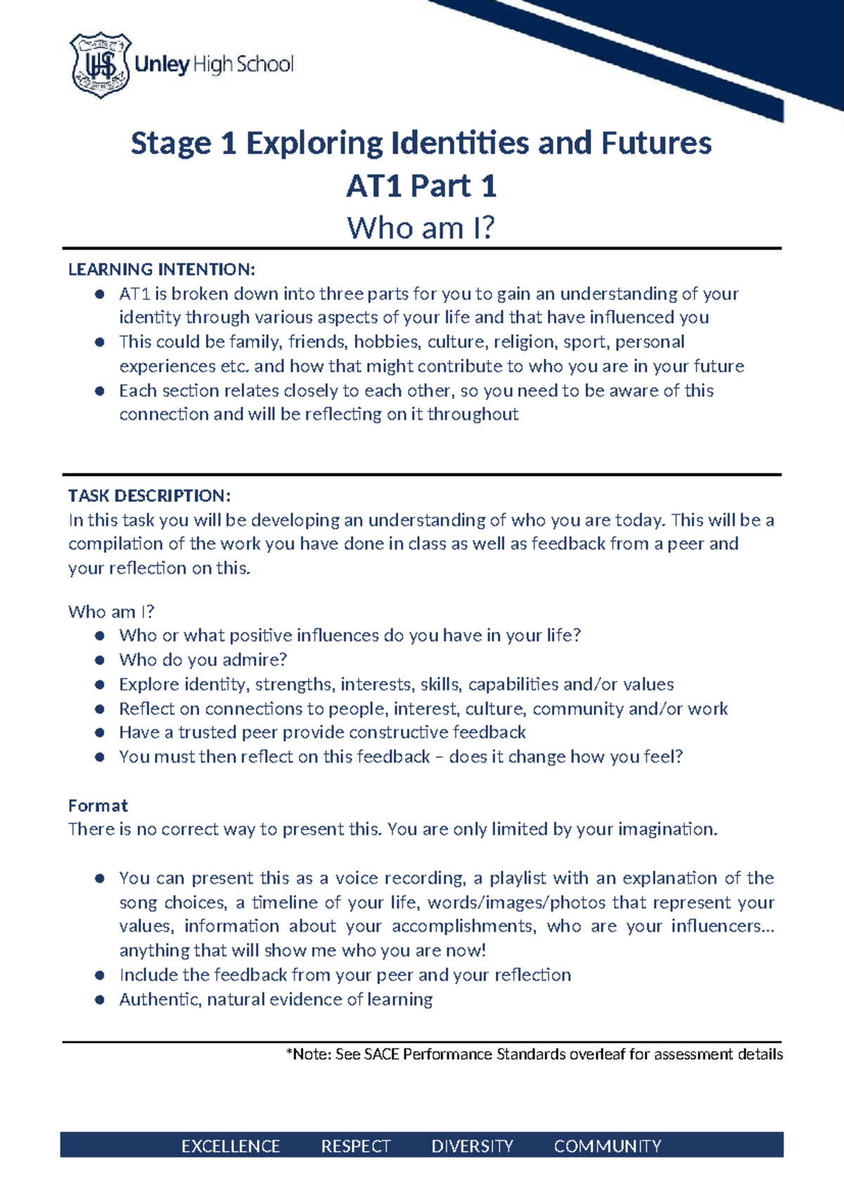 AT1 Task Sheet Part 1: Exploring Identities and Futures - Studocu