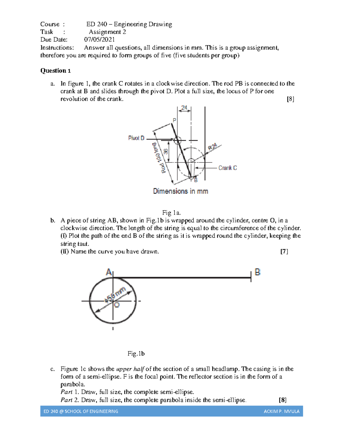 ED 240 Engineering Drawing Assignment 2 - Group Task Notes - Studocu