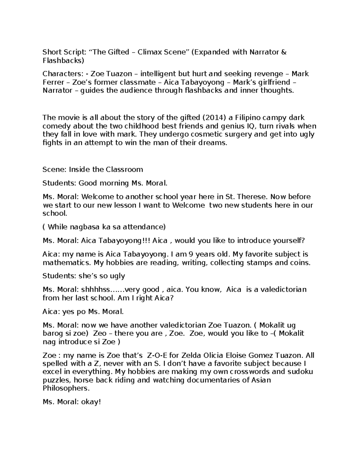 The Gifted Climax: Expanded Script with Narrator Flashbacks - Studocu