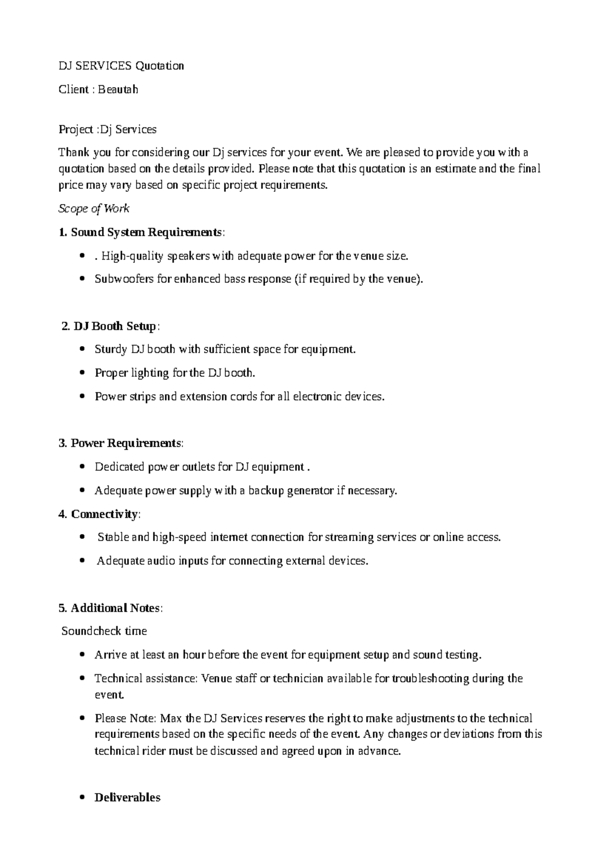 Max The Dj Quotation-1 - Summary History - DJ SERVICES Quotation Client ...