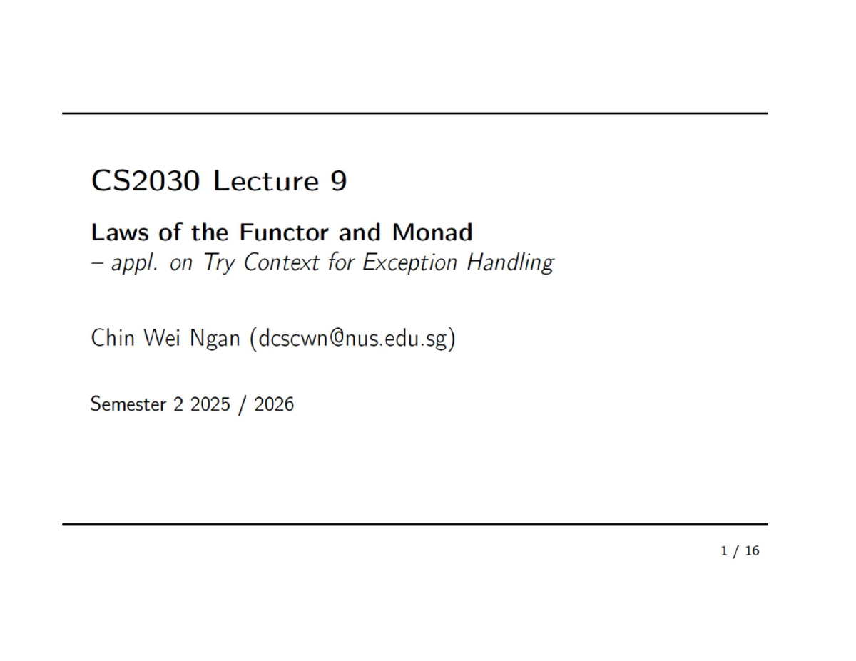 Lecture 09: Java Exceptions, Functors, and Monads Explained - Studocu